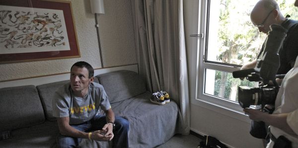 Gibney filming Lance Armstrong - source: The Guardian