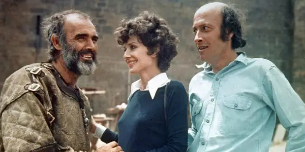 Lester is shocked at Audrey Hepburn's lack of period costume - Sean Connery is unfazed Robin & Marian (1976) - source: Columbia Pictures