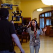 Xiaoyu Yang on the set of Another Wonderful Day in Paradise