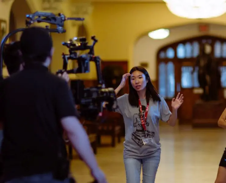 Xiaoyu Yang on the set of Another Wonderful Day in Paradise