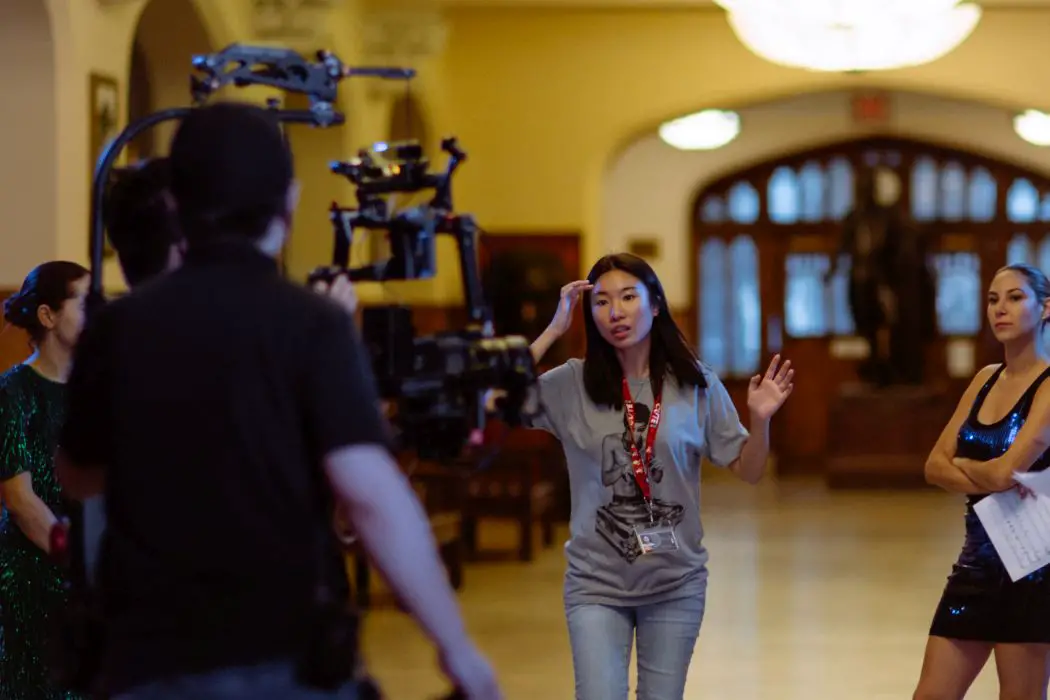 Xiaoyu Yang on the set of Another Wonderful Day in Paradise